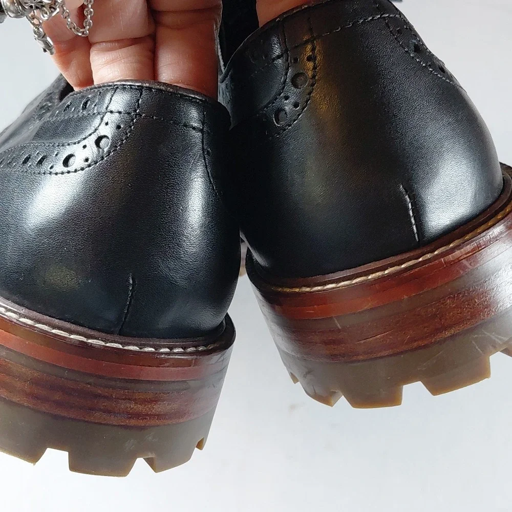 Johnston & Murphy 1850 Men 13M Black Leather Wingtip Lug Sole Oxford J & M